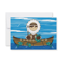 Cute Mini Inuit Fisherman in Kayak RSVP card Invitations