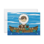 Cute Mini Inuit Fisherman in Kayak RSVP card Invitations