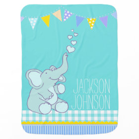 Cute mint aqua named elephant baby blanket