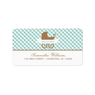 Cute Mint Gingham Pattern and Baby Carriage Custom Address Labels