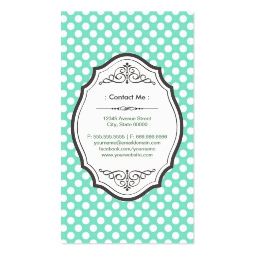 Cute Mint Green Polka Dots Elegant Vintage Frame Business Card Templates (back side)