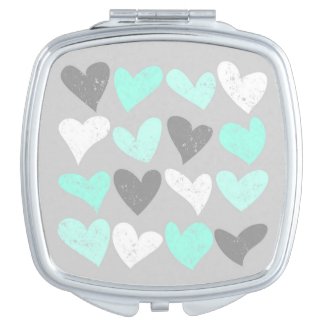 Cute mint grey love hearts mirrors for makeup