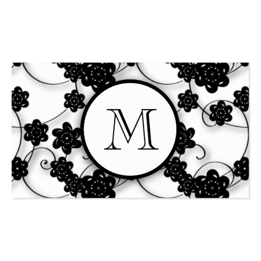Cute Mod Black Flowers Pattern, Your Initial Business Cards
