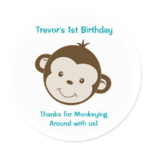 Cute Mod Monkey Custom Birthday Favor Stickers