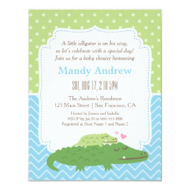 Cute Modern Alligator Baby Shower Party 4.25x5.5 Paper Invitation Card