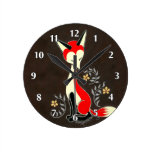 Cute Modern Artsy Fox Painting Round Clocks