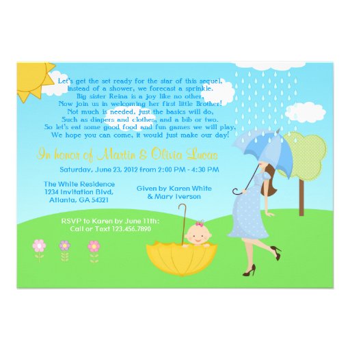 Cute Modern Mom and Baby Boy Baby Sprinkle Custom Announcement (front side)