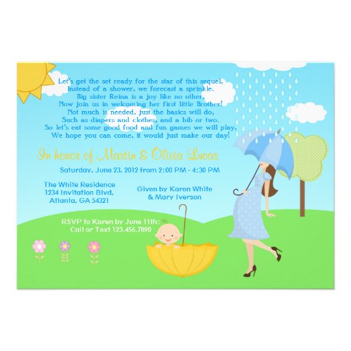 Cute Modern Mom and Baby Boy Baby Sprinkle Personalized Announcement (front side)