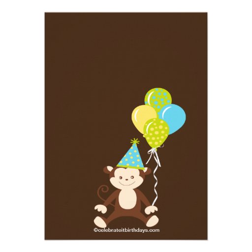 Cute Modern Monkey 1st Birthday Party Invitations