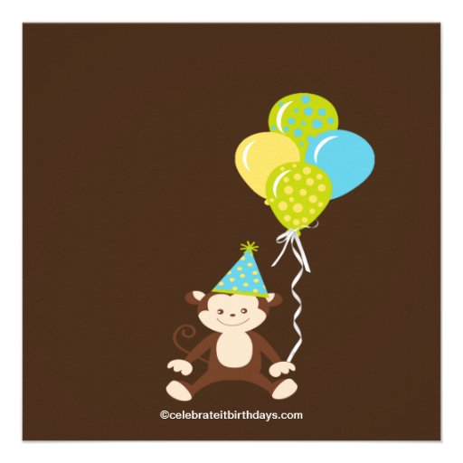 Cute Modern Monkey 1st Birthday Party Invitations