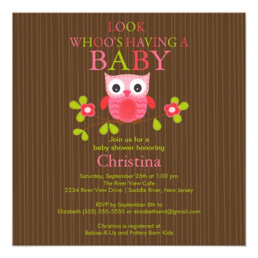 Cute Modern Owl Baby Shower Invitations (front side)