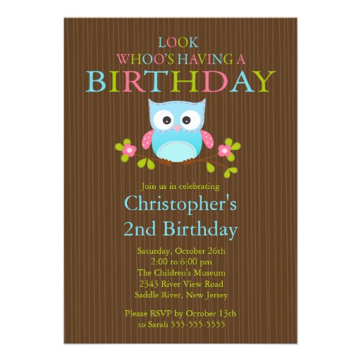 Cute Modern Owl Birthday Party Invitations