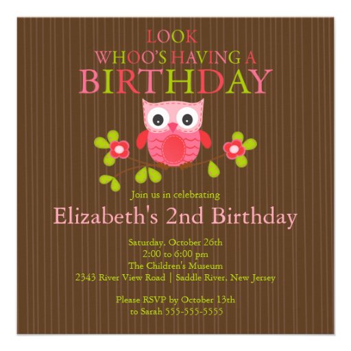 Cute Modern Owl Birthday Party Invitations