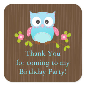 Cute Modern Owl Birthday Party Square Sticker