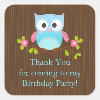 Cute Modern Owl Birthday Party Stickers