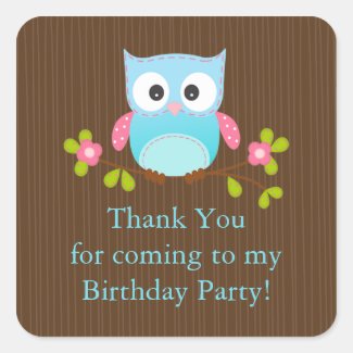 Cute Modern Owl Birthday Party Stickers