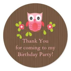Cute Modern Owl Birthday Party Stickers