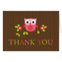 Cute Modern Owl Birthday Party Thank You Card