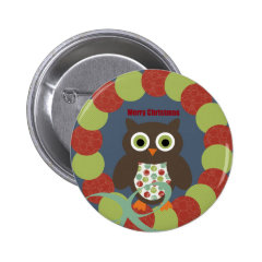 Cute Modern Owl Wreath Merry Christmas Gifts Button