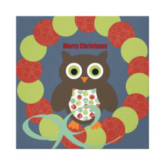 Cute Modern Owl Wreath Merry Christmas Gifts Canvas Prints