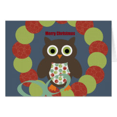 Cute Modern Owl Wreath Merry Christmas Gifts Greeting Cards