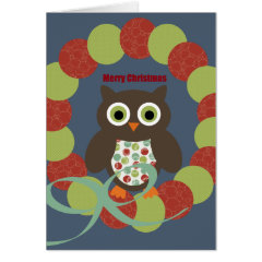 Cute Modern Owl Wreath Merry Christmas Gifts Cards