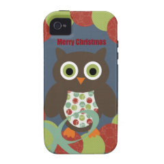 Cute Modern Owl Wreath Merry Christmas Gifts Case-Mate iPhone 4 Case