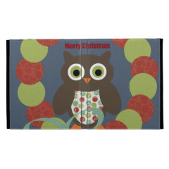 Cute Modern Owl Wreath Merry Christmas Gifts iPad Folio Cover