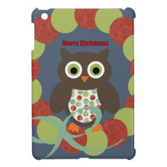 Cute Modern Owl Wreath Merry Christmas Gifts iPad Mini Cover