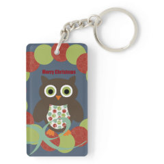 Cute Modern Owl Wreath Merry Christmas Gifts Acrylic Key Chain