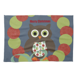 Cute Modern Owl Wreath Merry Christmas Gifts Hand Towel