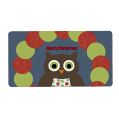 Cute Modern Owl Wreath Merry Christmas Gifts Labels