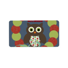 Cute Modern Owl Wreath Merry Christmas Gifts Personalized Address Label
