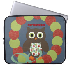 Cute Modern Owl Wreath Merry Christmas Gifts Laptop Computer Sleeves