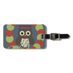 Cute Modern Owl Wreath Merry Christmas Gifts Tags For Luggage