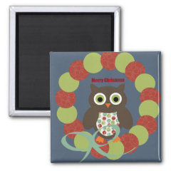 Cute Modern Owl Wreath Merry Christmas Gifts Refrigerator Magnets