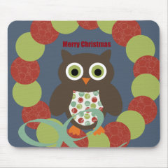 Cute Modern Owl Wreath Merry Christmas Gifts Mousepad