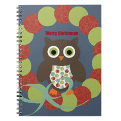 Cute Modern Owl Wreath Merry Christmas Gifts Notebooks