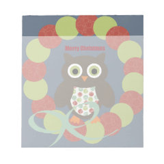 Cute Modern Owl Wreath Merry Christmas Gifts Memo Pad