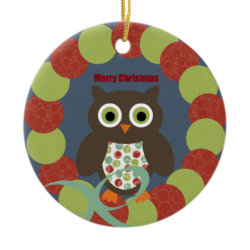 Cute Modern Owl Wreath Merry Christmas Gifts Ornaments