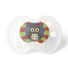 Cute Modern Owl Wreath Merry Christmas Gifts Pacifiers