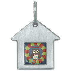 Cute Modern Owl Wreath Merry Christmas Gifts Pet Name Tag
