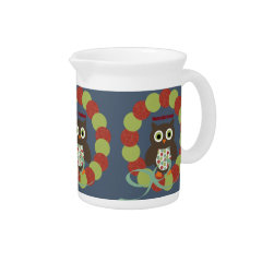 Cute Modern Owl Wreath Merry Christmas Gifts Beverage Pitcher