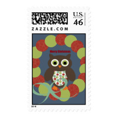 Cute Modern Owl Wreath Merry Christmas Gifts Postage Stamps