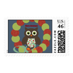 Cute Modern Owl Wreath Merry Christmas Gifts Stamps