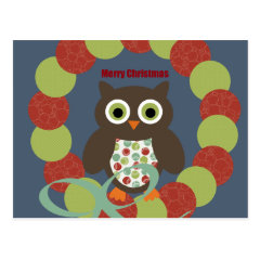 Cute Modern Owl Wreath Merry Christmas Gifts Post Card