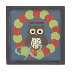 Cute Modern Owl Wreath Merry Christmas Gifts Premium Trinket Boxes