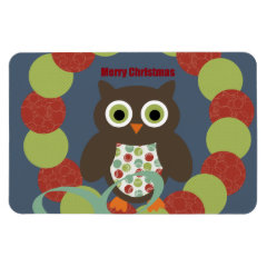 Cute Modern Owl Wreath Merry Christmas Gifts Rectangle Magnet