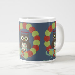 Cute Modern Owl Wreath Merry Christmas Gifts Extra Large Mugs