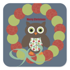 Cute Modern Owl Wreath Merry Christmas Gifts Sticker